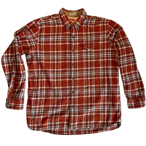 Levi's Red Plaid Flannel Button Down Long Sleeve Top Men's XL - Picture 1 of 8